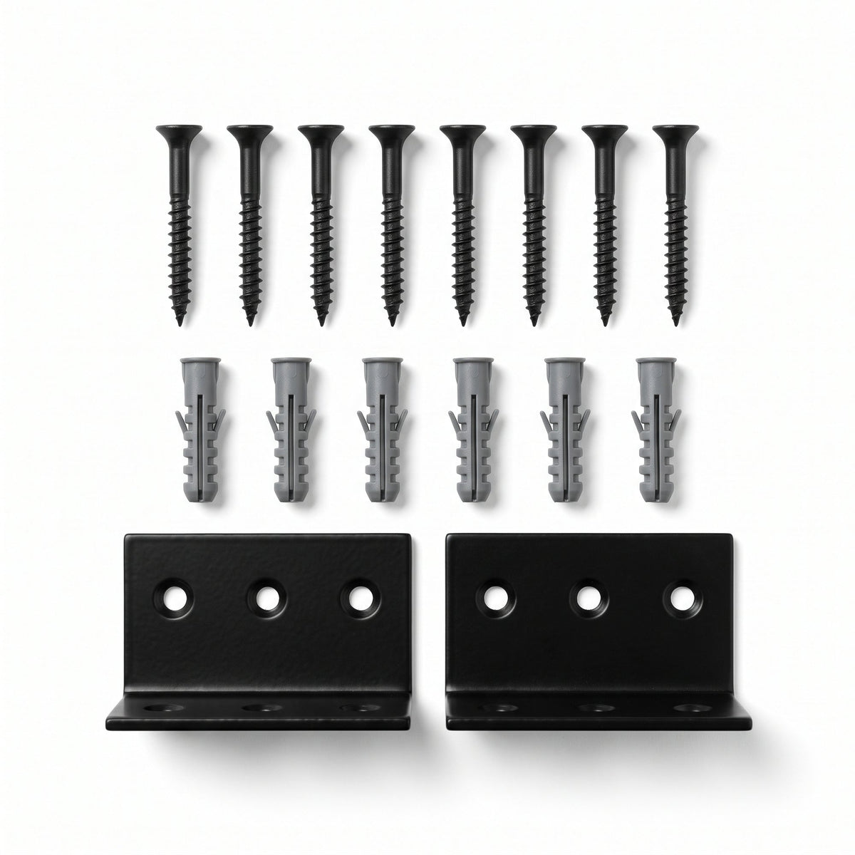 Kit de fixation présenté à plat sur fond blanc